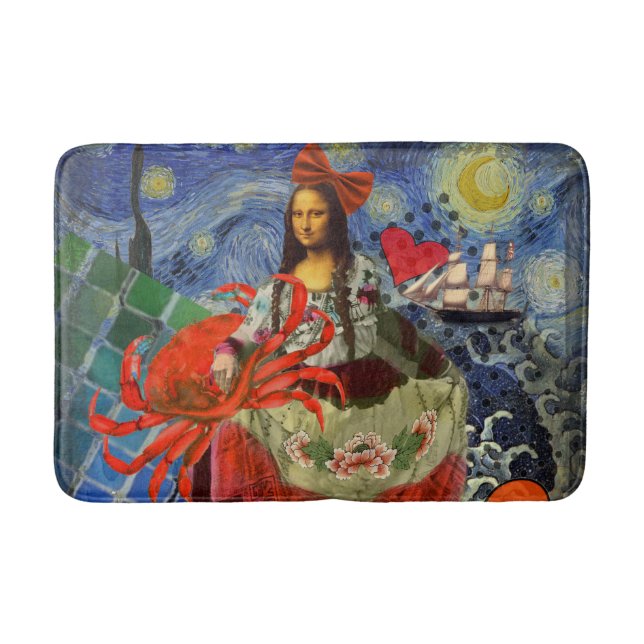 Mona Lisa Starry Night Collage: Whimsical Surreal  Bath Mat (Front)