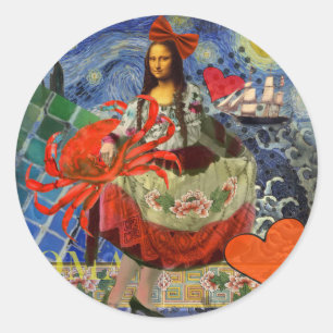 Mona Lisa Starry Night Collage: Whimsical Surreal Classic Round Sticker