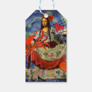 Mona Lisa Starry Night Collage: Whimsical Surreal Gift Tags