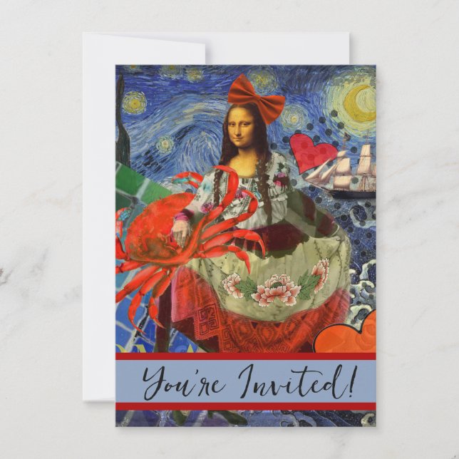 Mona Lisa Starry Night Collage: Whimsical Surreal  Invitation (Front)