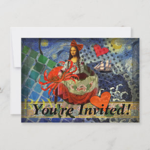 Mona Lisa Starry Night Collage: Whimsical Surreal  Invitation