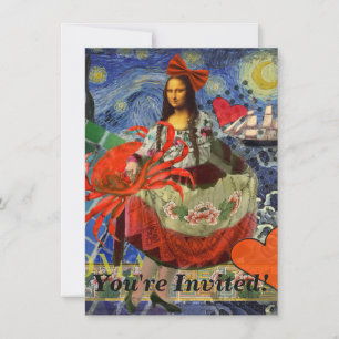 Mona Lisa Starry Night Collage: Whimsical Surreal  Invitation