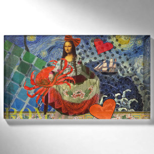 Mona Lisa Starry Night Collage: Whimsical Surreal Name Tag