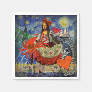 Mona Lisa Starry Night Collage: Whimsical Surreal Napkin