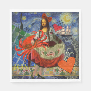 Mona Lisa Starry Night Collage: Whimsical Surreal  Napkin