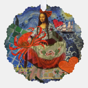 Mona Lisa Starry Night Collage: Whimsical Surreal Ornament Card