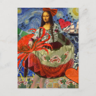 Mona Lisa Starry Night Collage: Whimsical Surreal  Postcard