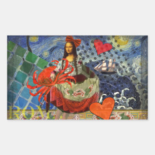 Mona Lisa Starry Night Collage: Whimsical Surreal Sticker