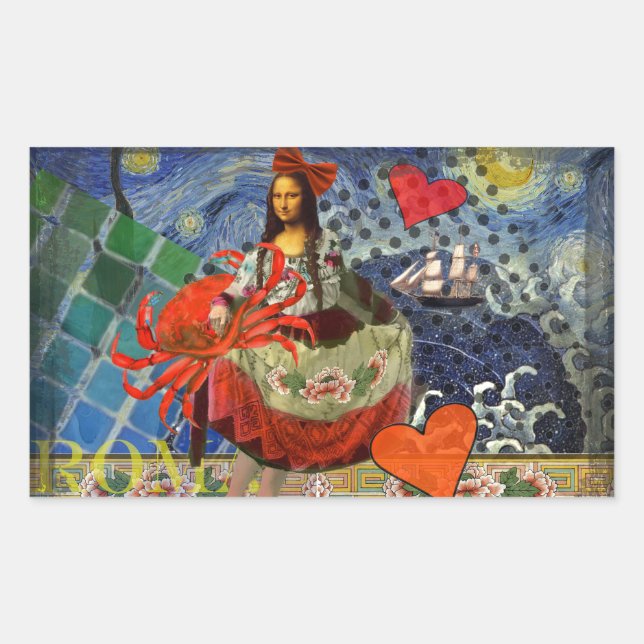 Mona Lisa Starry Night Collage: Whimsical Surreal  Sticker (Front)