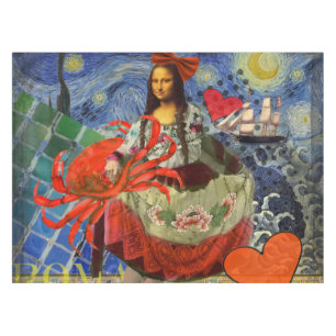 Mona Lisa Starry Night Collage: Whimsical Surreal Tablecloth