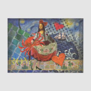 Mona Lisa Starry Night Collage: Whimsical Surreal  Tissue Paper