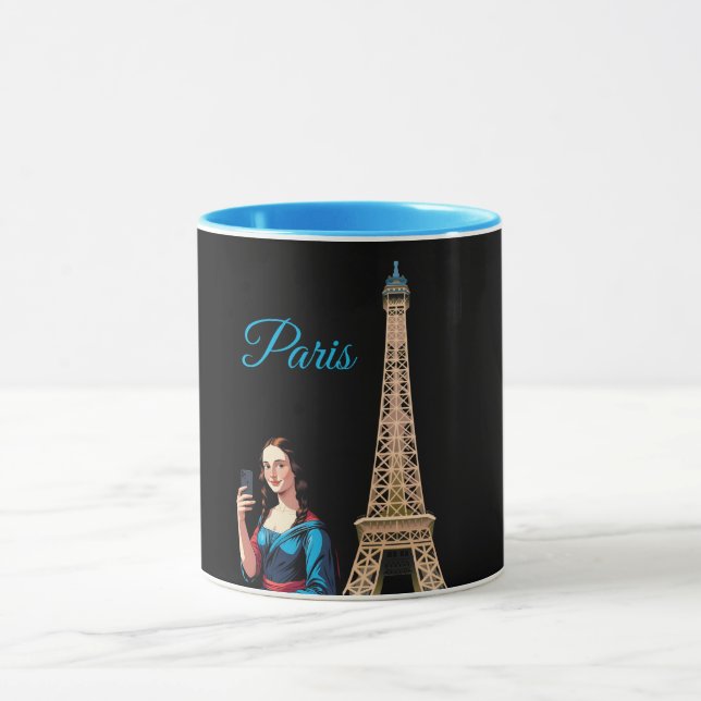 MONA LISA TAKING SELFIE SURREAL PARIS  MUG (Center)