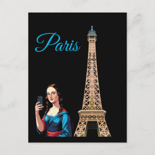 MONA LISA TAKING SELFIE SURREAL PARIS POSTCARD