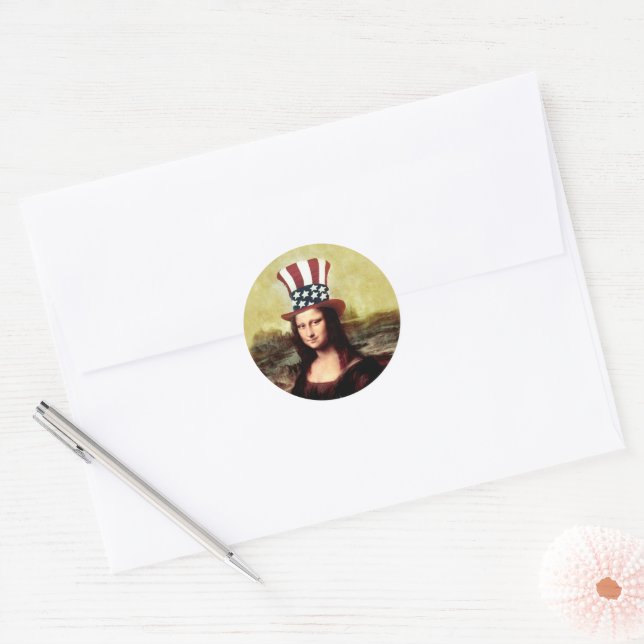 Mona Lisa USA Independence Day  Classic Round Sticker (Envelope)