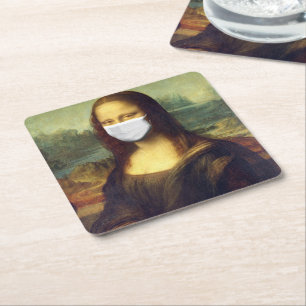 Mona Lisa Via Corona Virus Square Paper Coaster