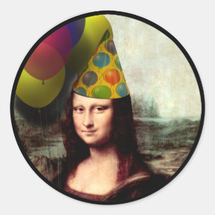 Mona Lisa Wearing Party Hat Classic Round Sticker