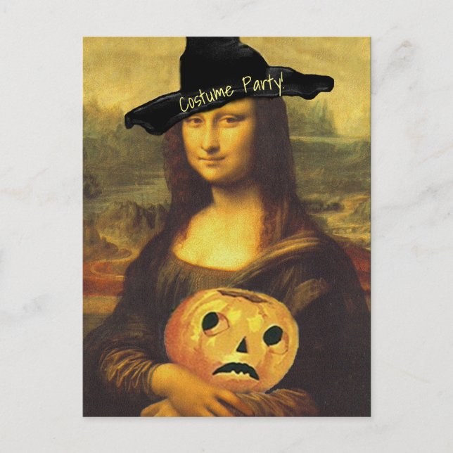 Mona Lisa Witch Halloween Costume Party Invite PC Postcard (Front)