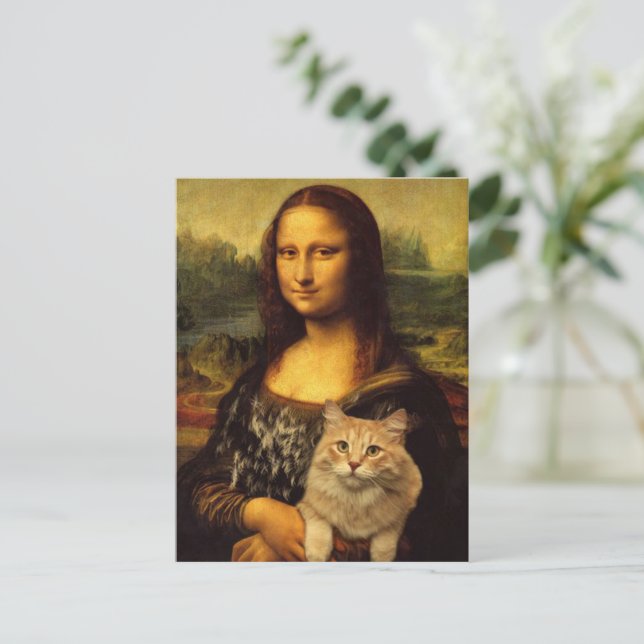 Mona Lisa with a cat (Cat fur) Cat pet lovers Postcard (Standing Front)
