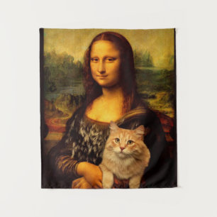 Mona Lisa with a cat (Cat fur) Cat pet lovers  Tapestry
