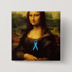 Mona Lisa With Blue Ribbon 2 Inch Square Button