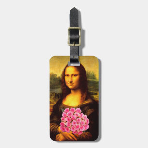 Mona Lisa With Bouquet Of Pink Roses Luggage Tag