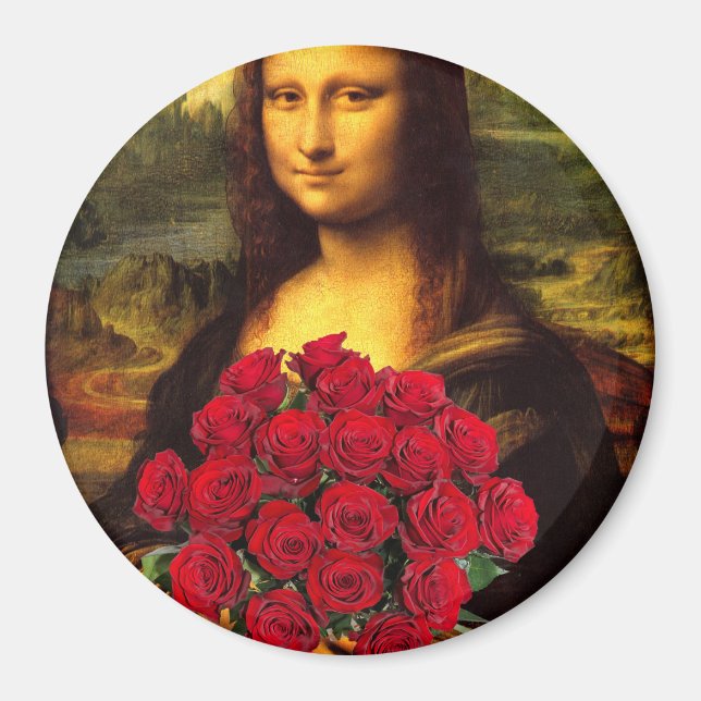 Mona Lisa With Bouquet Of Red Roses Magnet (Front)