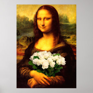 Mona Lisa With Bouquet Of White Roses Poster