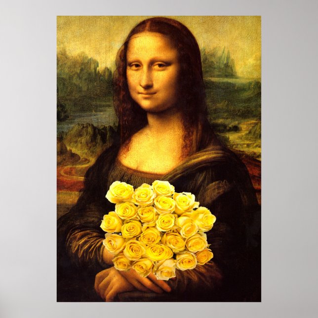 Mona Lisa With Bouquet Of Yellow Roses Poster (Front)