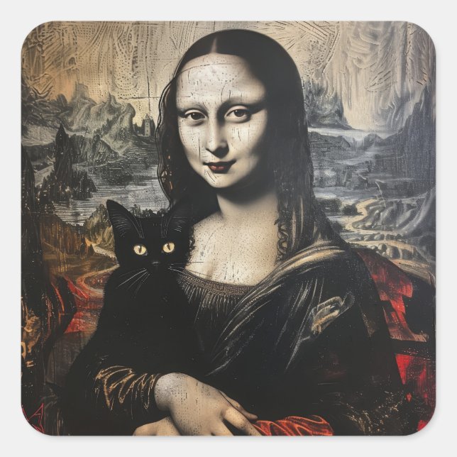 Mona Lisa with Cat Square Sticker (Front)