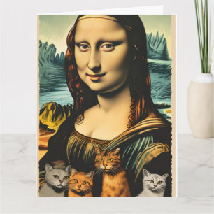 Mona Lisa with cats funny Birthday Greeting  Card