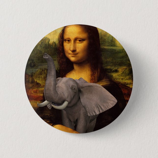 Mona Lisa With Elephant 2 Inch Round Button (Front)