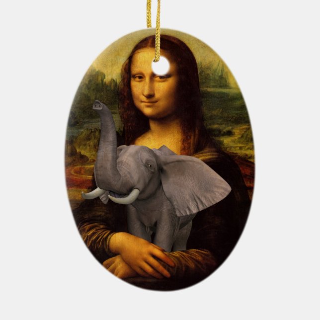 Mona Lisa With Elephant Ceramic Ornament (Back)