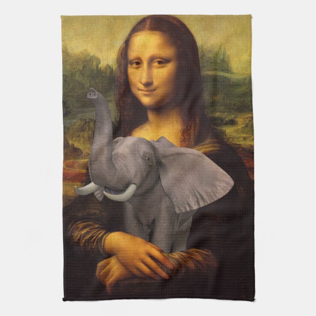 Mona Lisa With Elephant Kitchen Towel (Vertical)