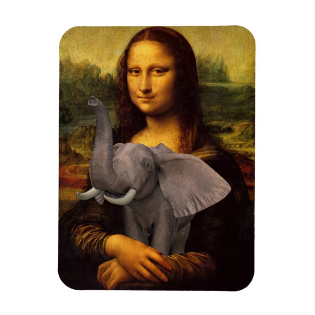 Mona Lisa With Elephant Magnet (Vertical)