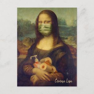 Mona Lisa With Mask, Toilet Paper, Hand Sanitizer Postcard