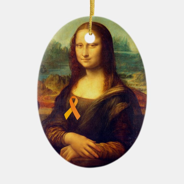 Mona Lisa With Orange Ribbon Ceramic Ornament (Front)
