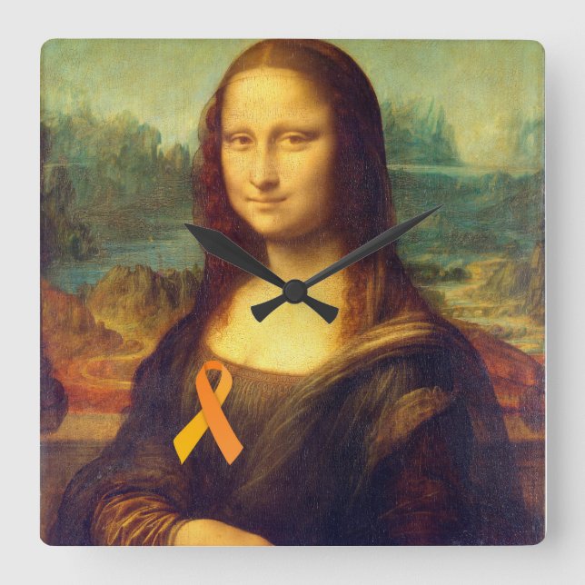Mona Lisa With Orange Ribbon Square Wall Clock (Front)