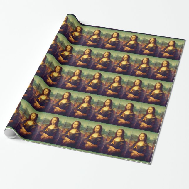 Mona Lisa With Orange Ribbon Wrapping Paper (Unrolled)