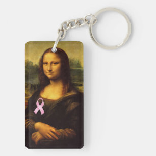 Mona Lisa With Pink Ribbon Keychain
