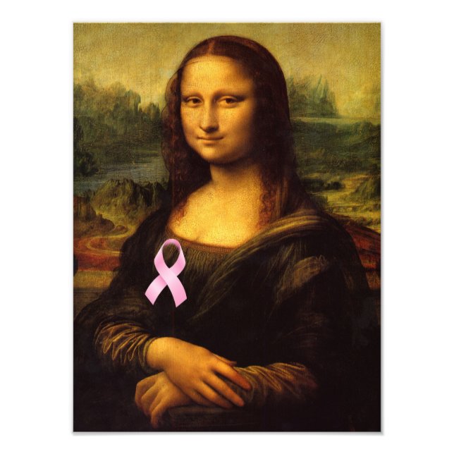Mona Lisa With Pink Ribbon Photo Print (Front)