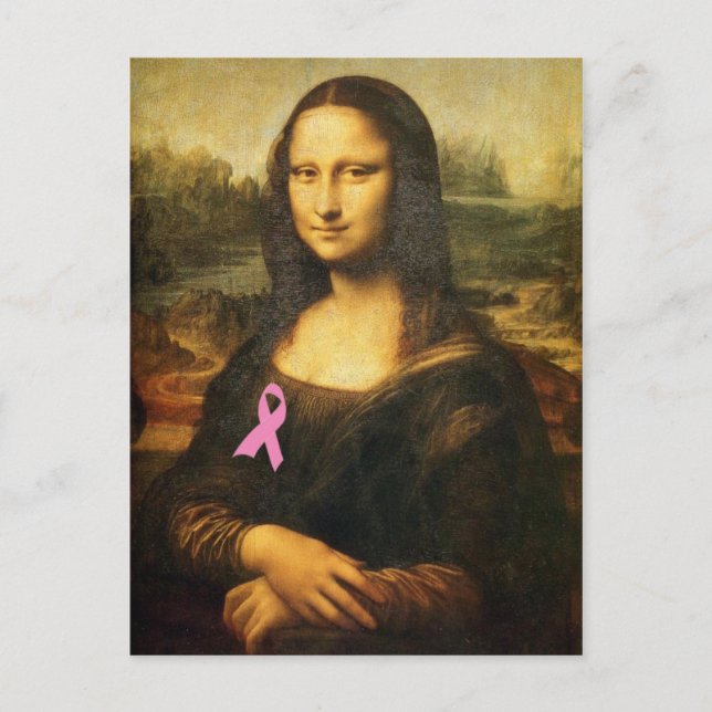 Mona Lisa With Pink Ribbon Postcard (Front)