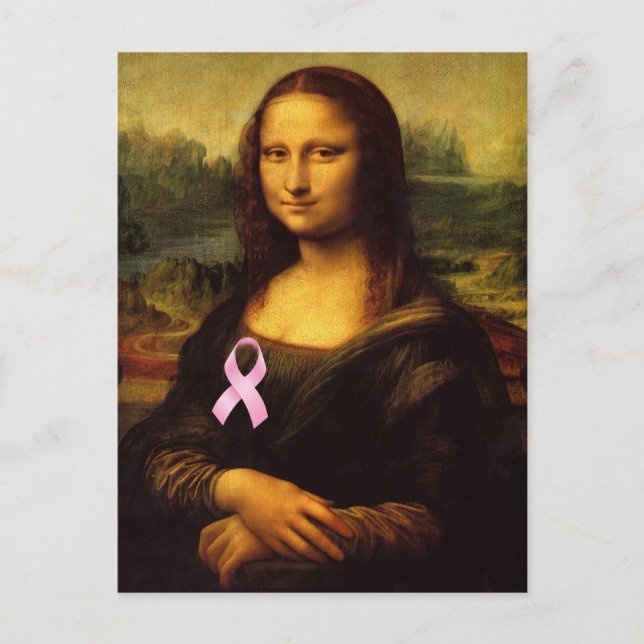 Mona Lisa With Pink Ribbon Postcard (Front)