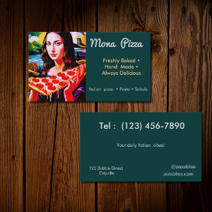 Mona Lisa with Pizza  Business Card