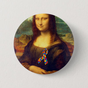 Mona Lisa With Puzzle Ribbon 2 Inch Round Button