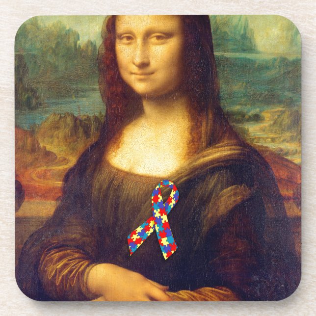 Mona Lisa With Puzzle Ribbon Coaster (Front)