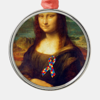 Mona Lisa With Puzzle Ribbon Metal Ornament