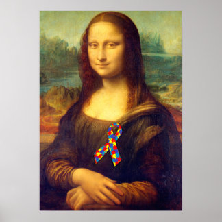 Mona Lisa With Puzzle Ribbon Poster
