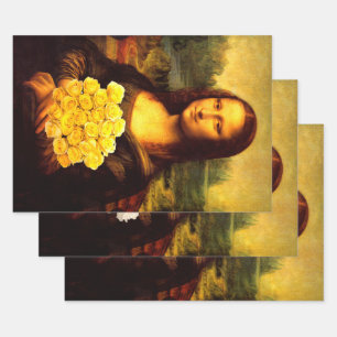 Mona Lisa With Roses Wrapping Paper Sheet