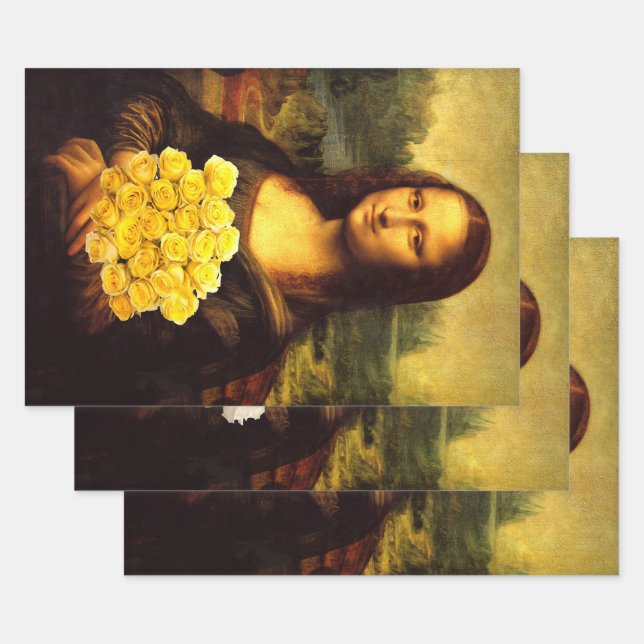 Mona Lisa With Roses Wrapping Paper Sheet (Set)