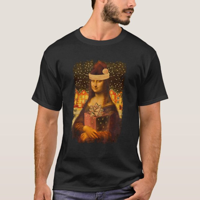 Mona Lisa with Santa Hat for Art Teacher Mona Lisa T-Shirt (Front)